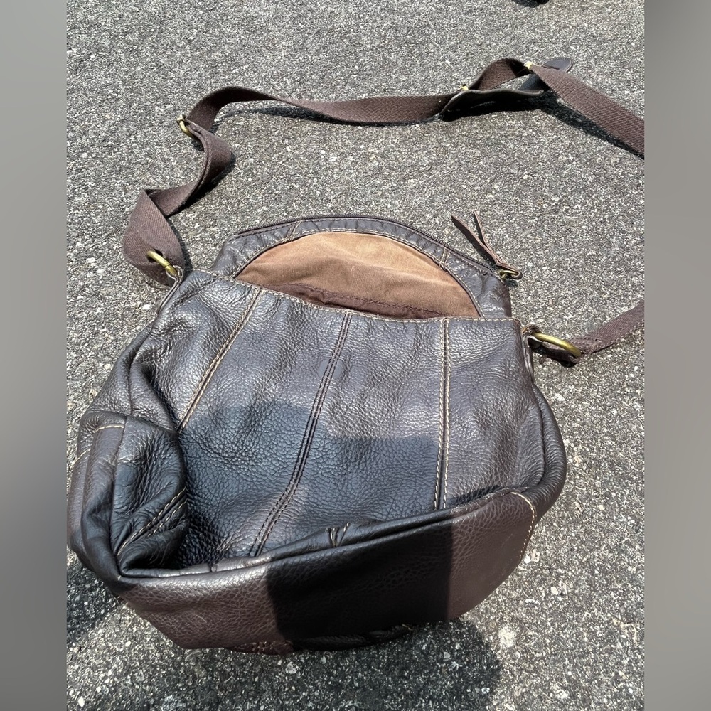 THE SAK DARK BROWN LEATHER CROSSBODY BAG GOOD COND